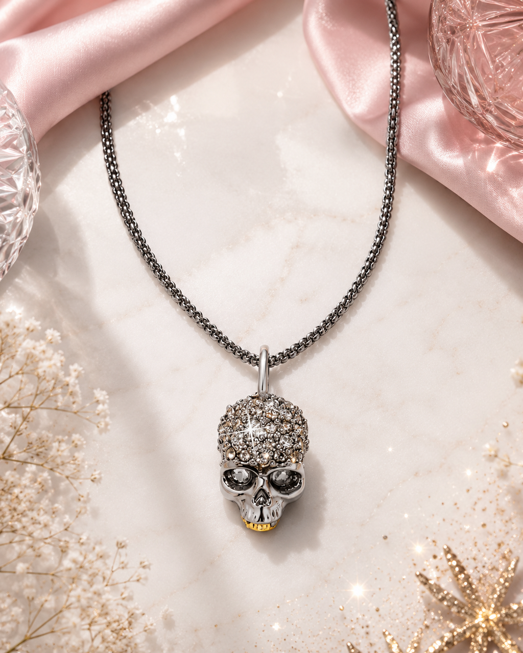 Alexis Bittar Gunmetal Skull Crystal Pave Pendant Necklace