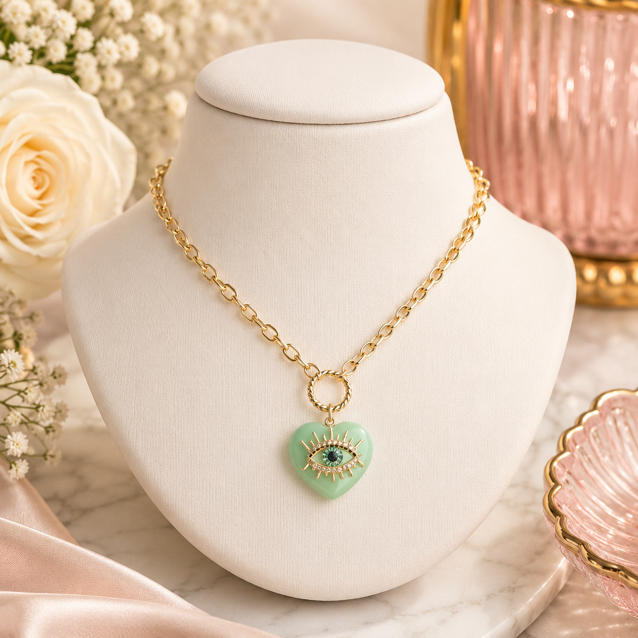 Kurt Geiger London Evil Eye Heart Stone Pendant Necklace