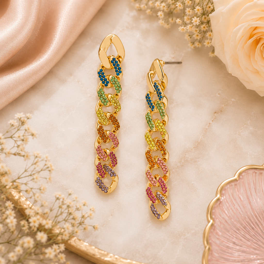 Kurt Geiger London Rainbow Chain Link Drop Earrings