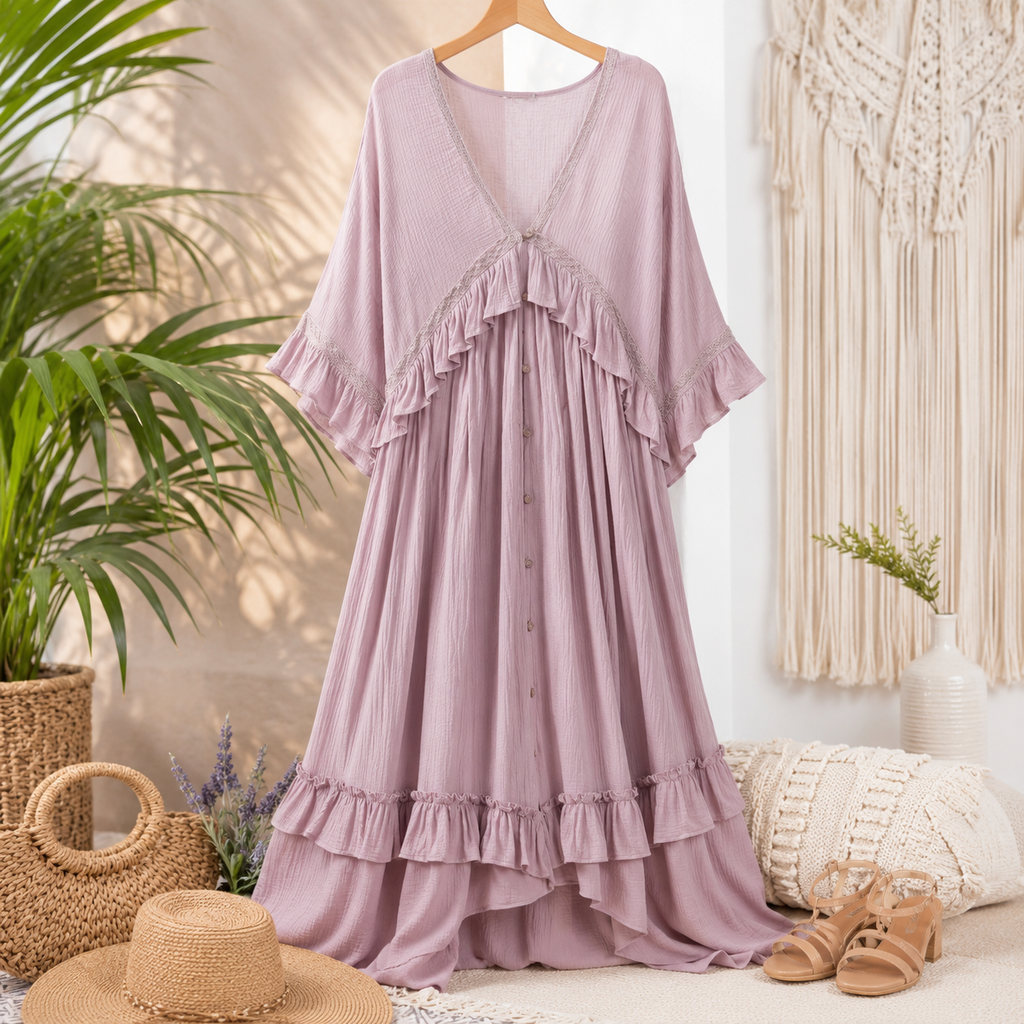 Sweet Lovely by Jen Mauve Pink  Ruffle Dress Size Large NWOT