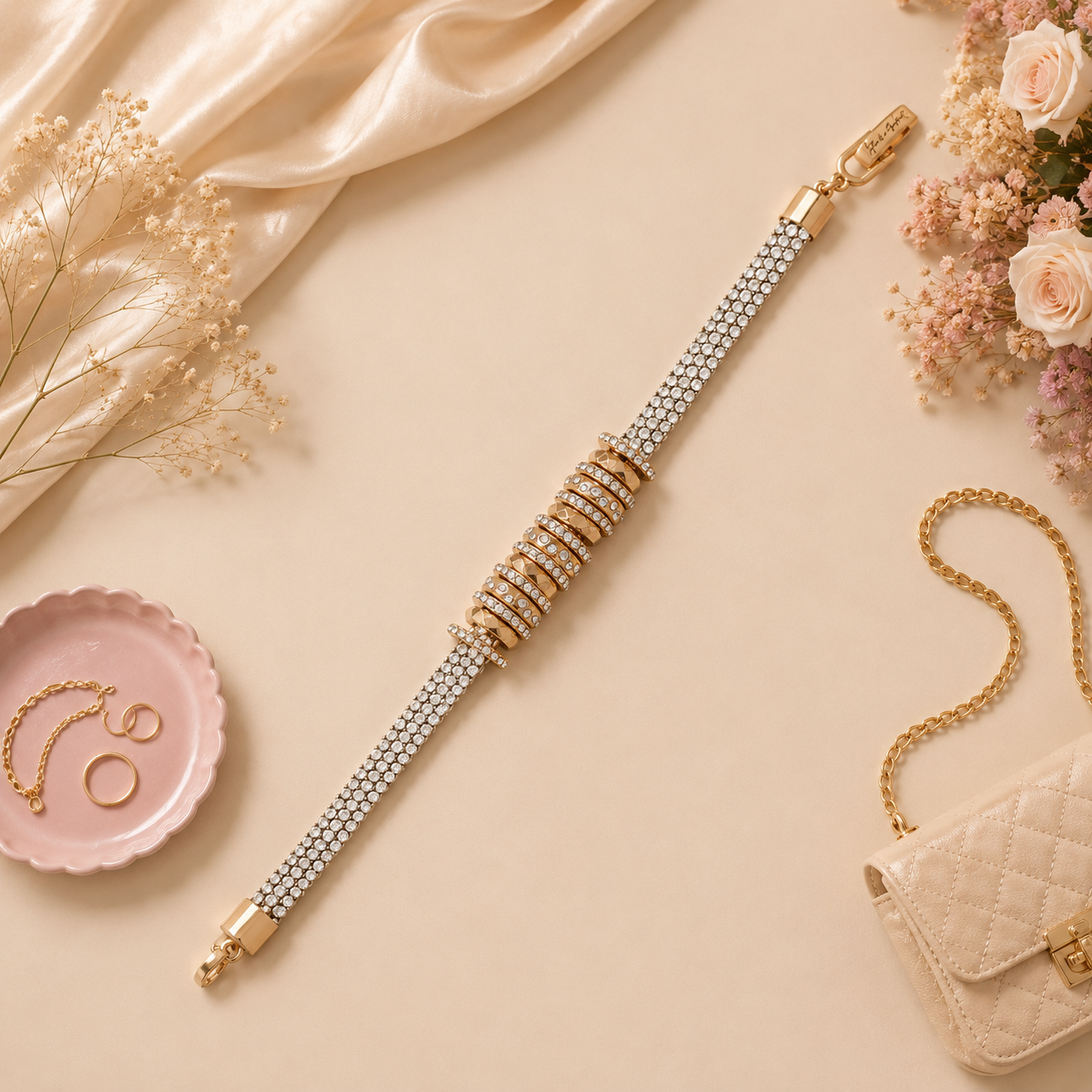 Karl Lagerfeld Stone Pave Tube Chain Flex Bracelet