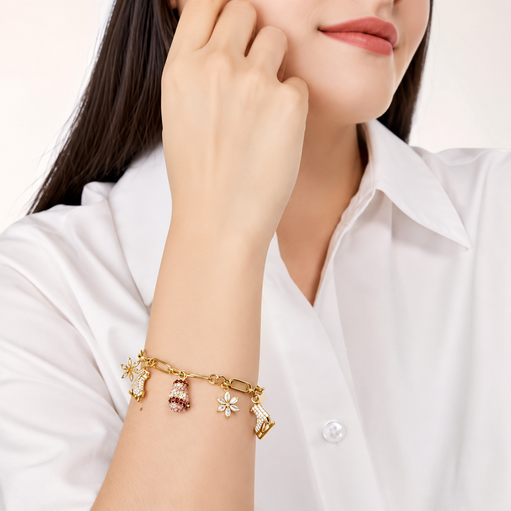 Kate Spade Winter Charm Bracelet Gold Tone NWT Cubic Zirconia Crystals
