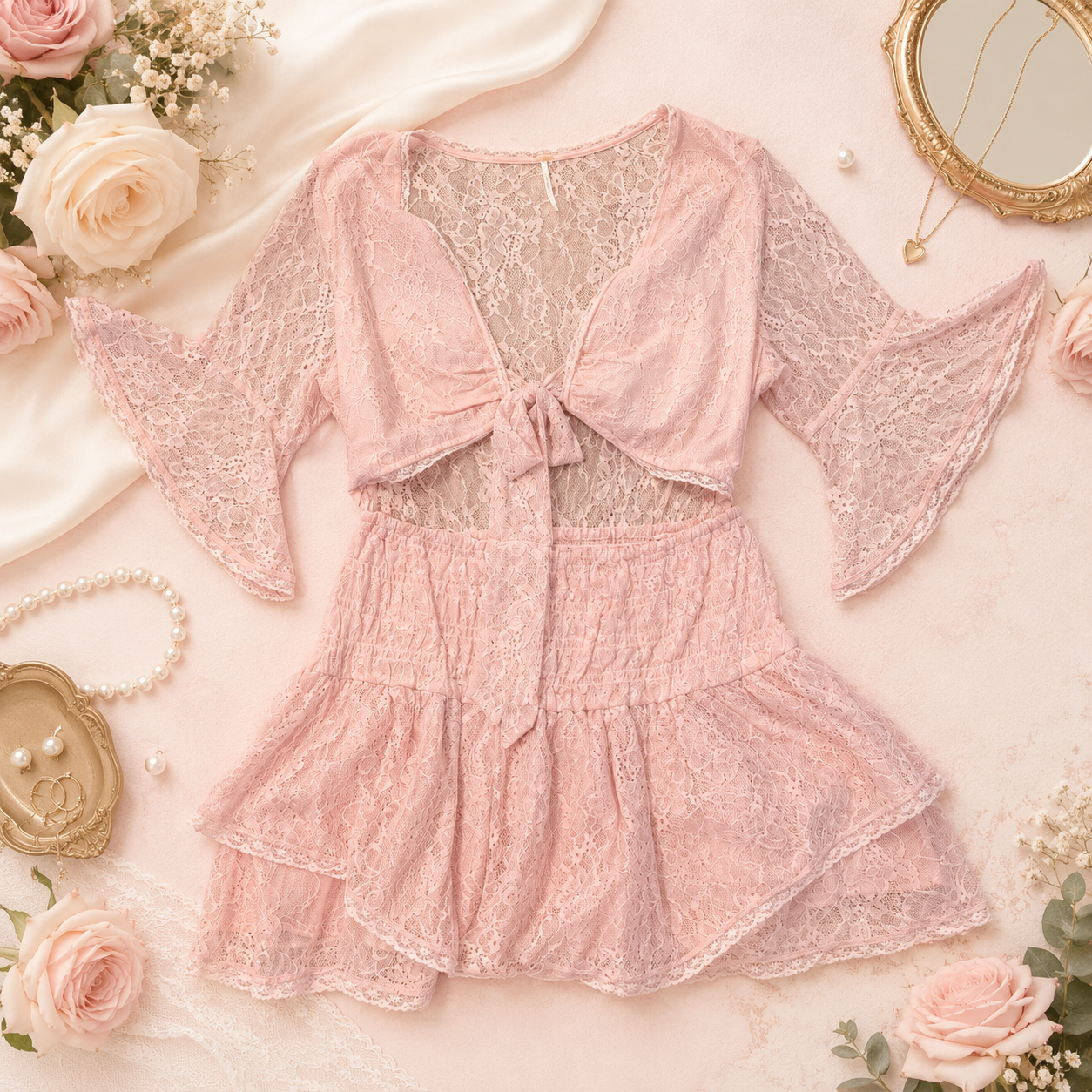 Free People Lala Lace Mini Dress With Cutout