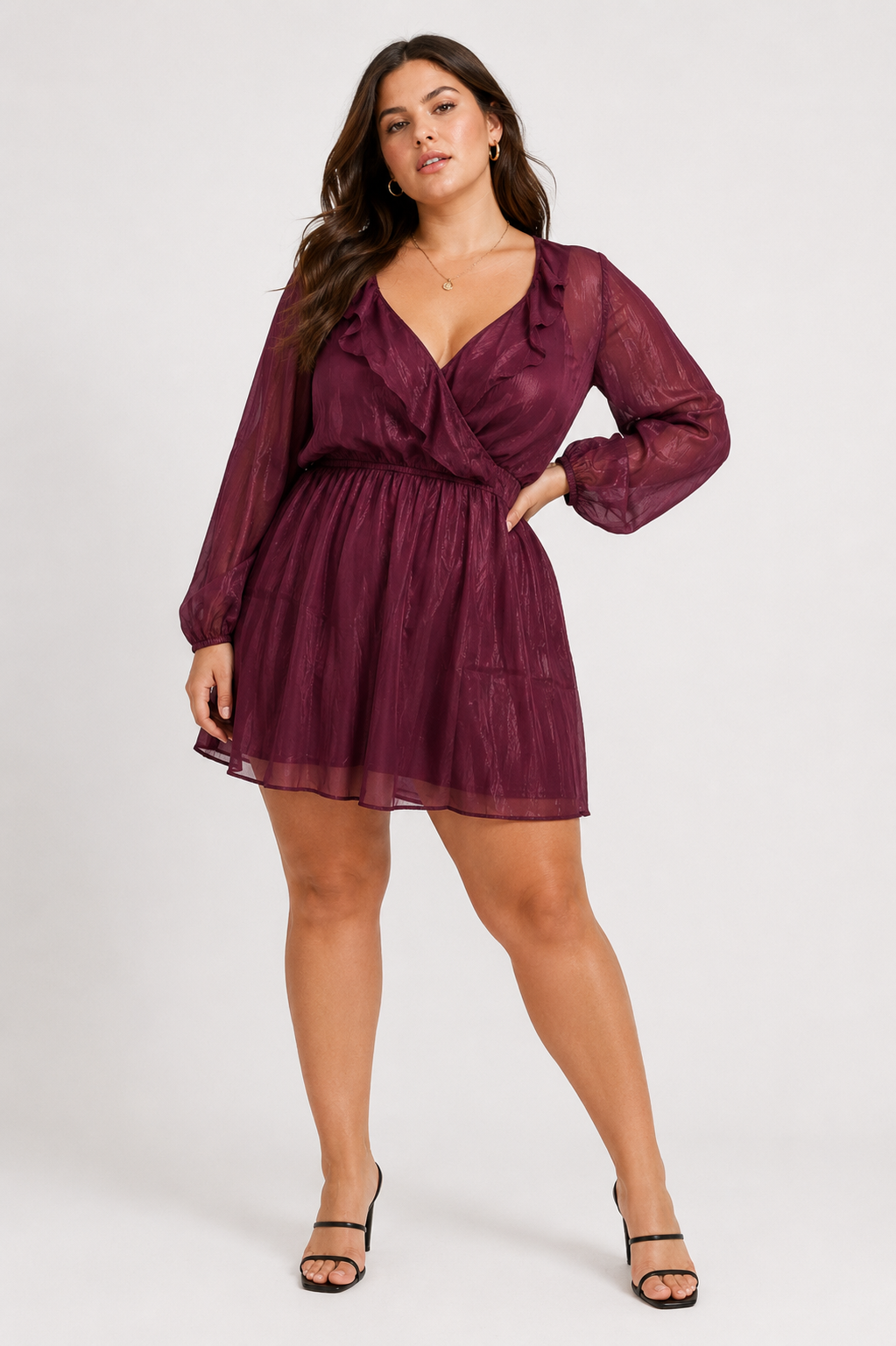 Andree by Unit Women's Plus Size Wine Color Long Sleeve Dress NWT Size 1X
