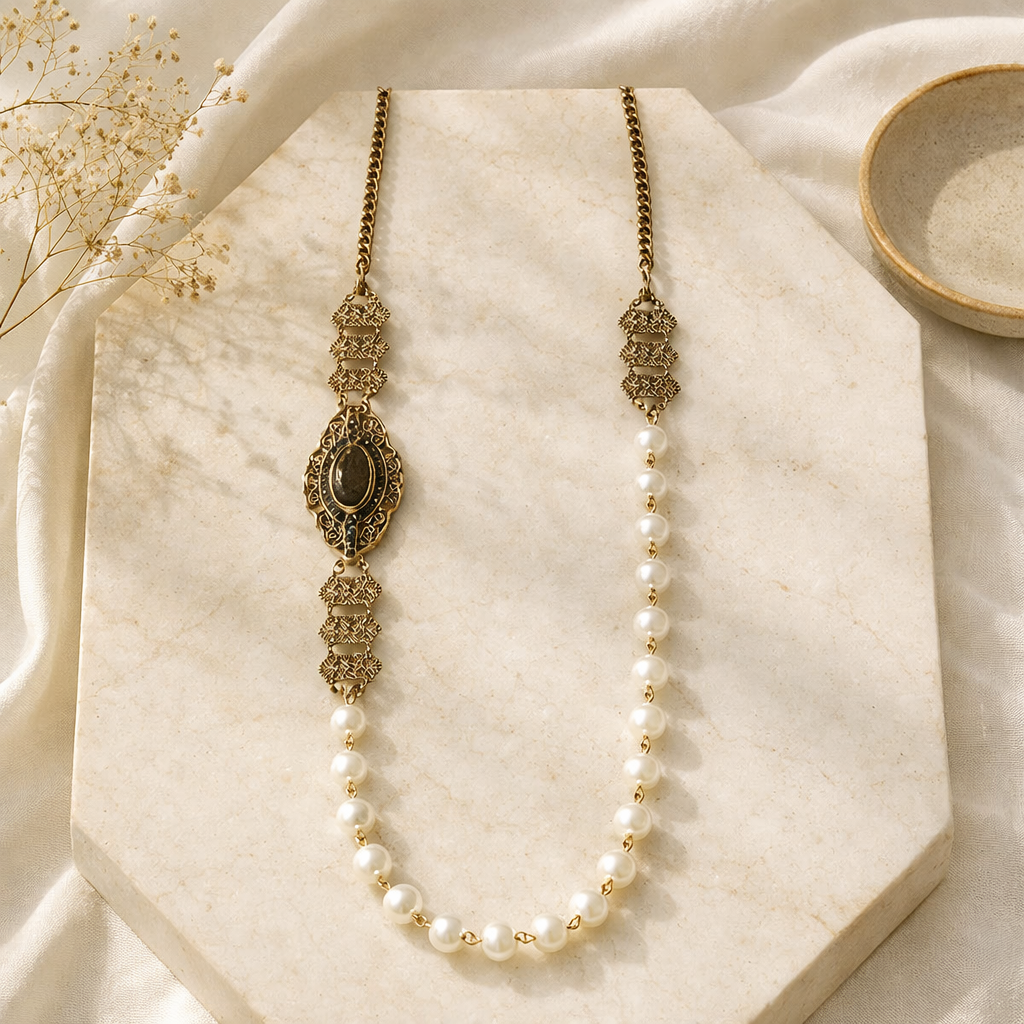 Chicos Long Pearl Satement Necklace