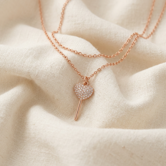 Coach Rose Gold Heart Lollipop Pendant Necklace