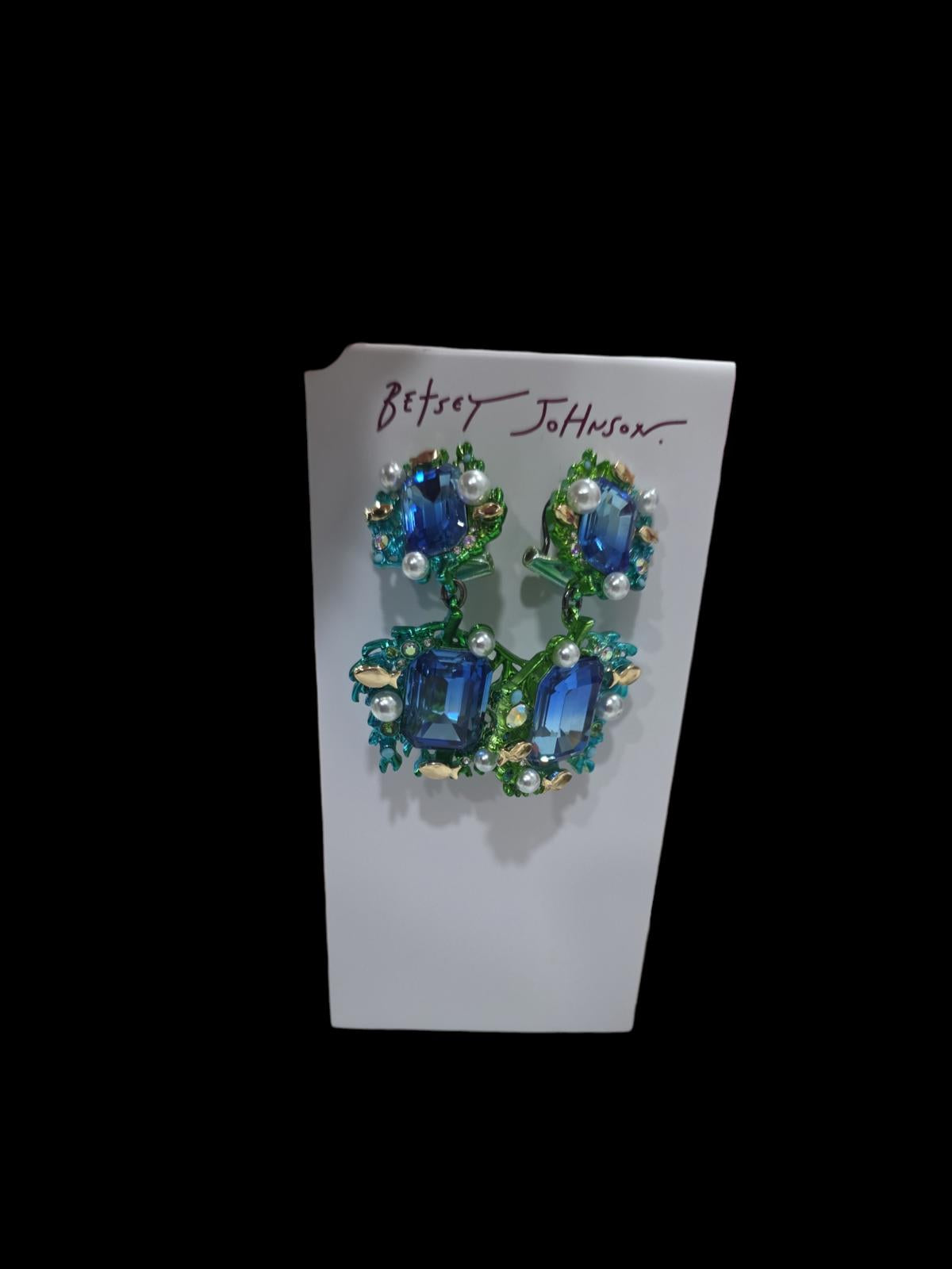 Betsey Johnson Mermaid Jewels Seaweed Stone Statement Earrings