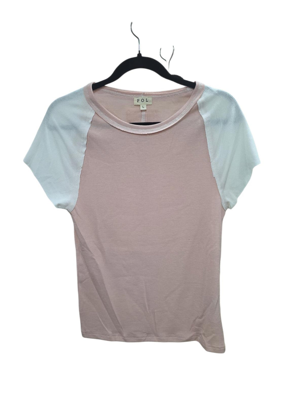 POL Round Neck Outseam Detail T-Shirt with Contrast Color Sleeves