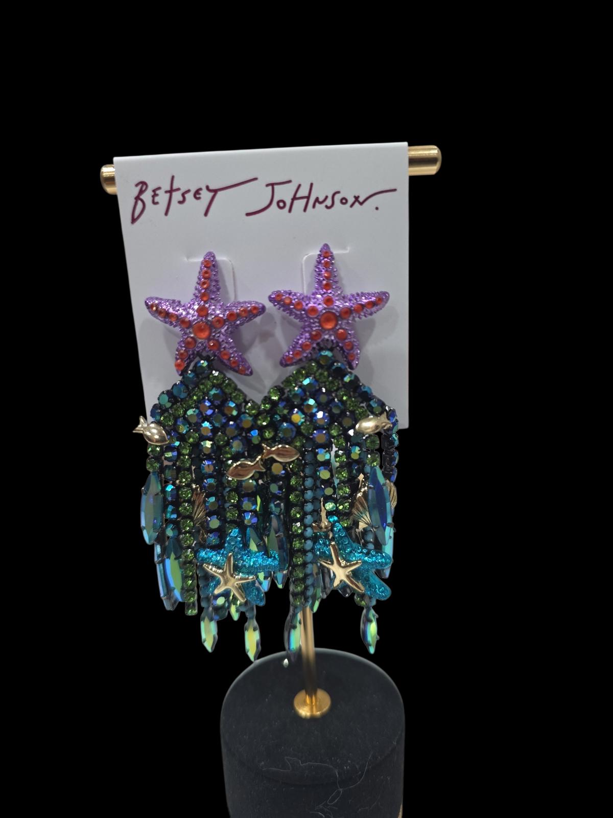 Betsey Johnson Mermaid Jewels Starfish Bead Fringe Statement Earrings