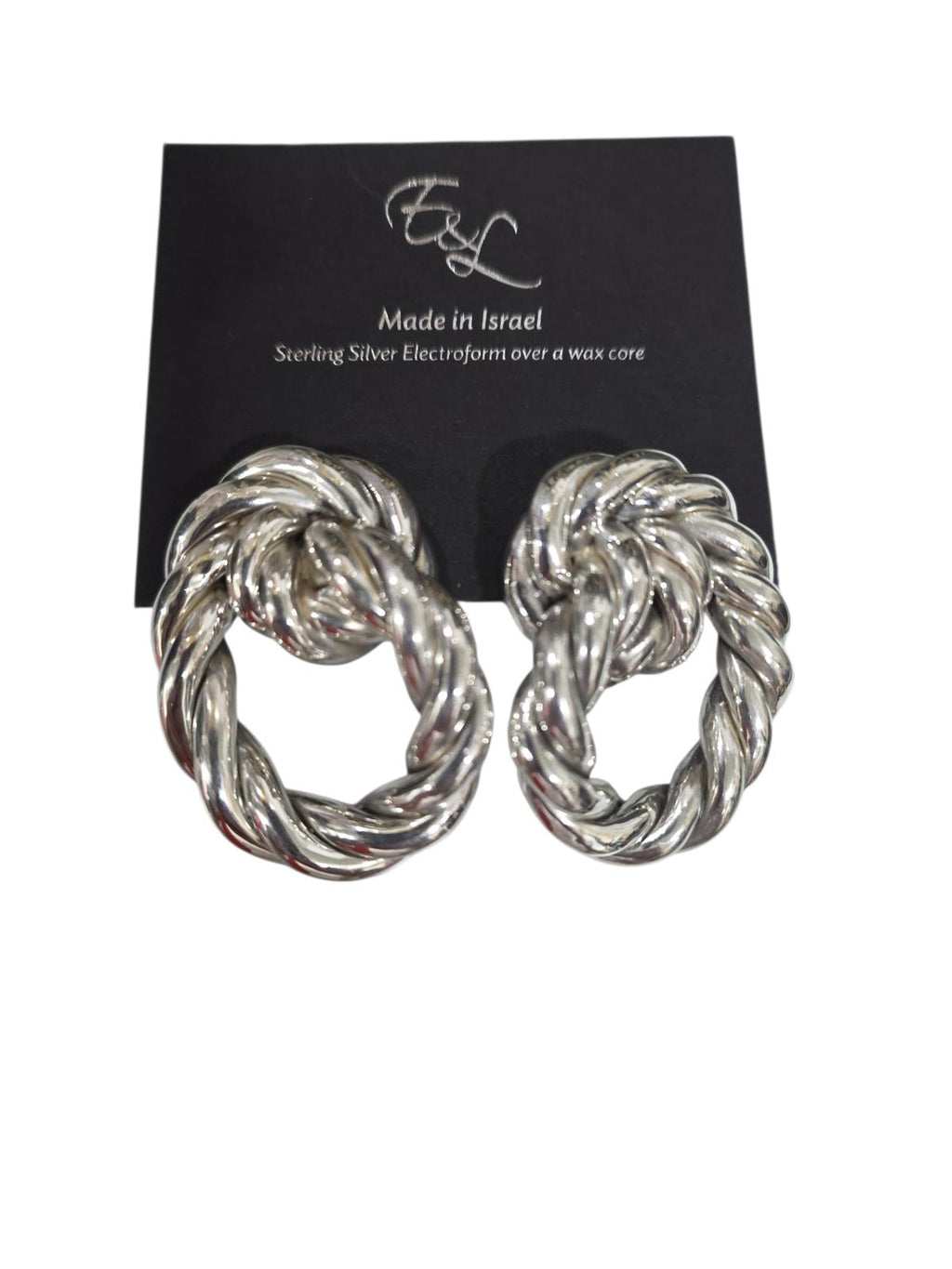 E&L Israel Sterling Silver Electroform Braided Earrings