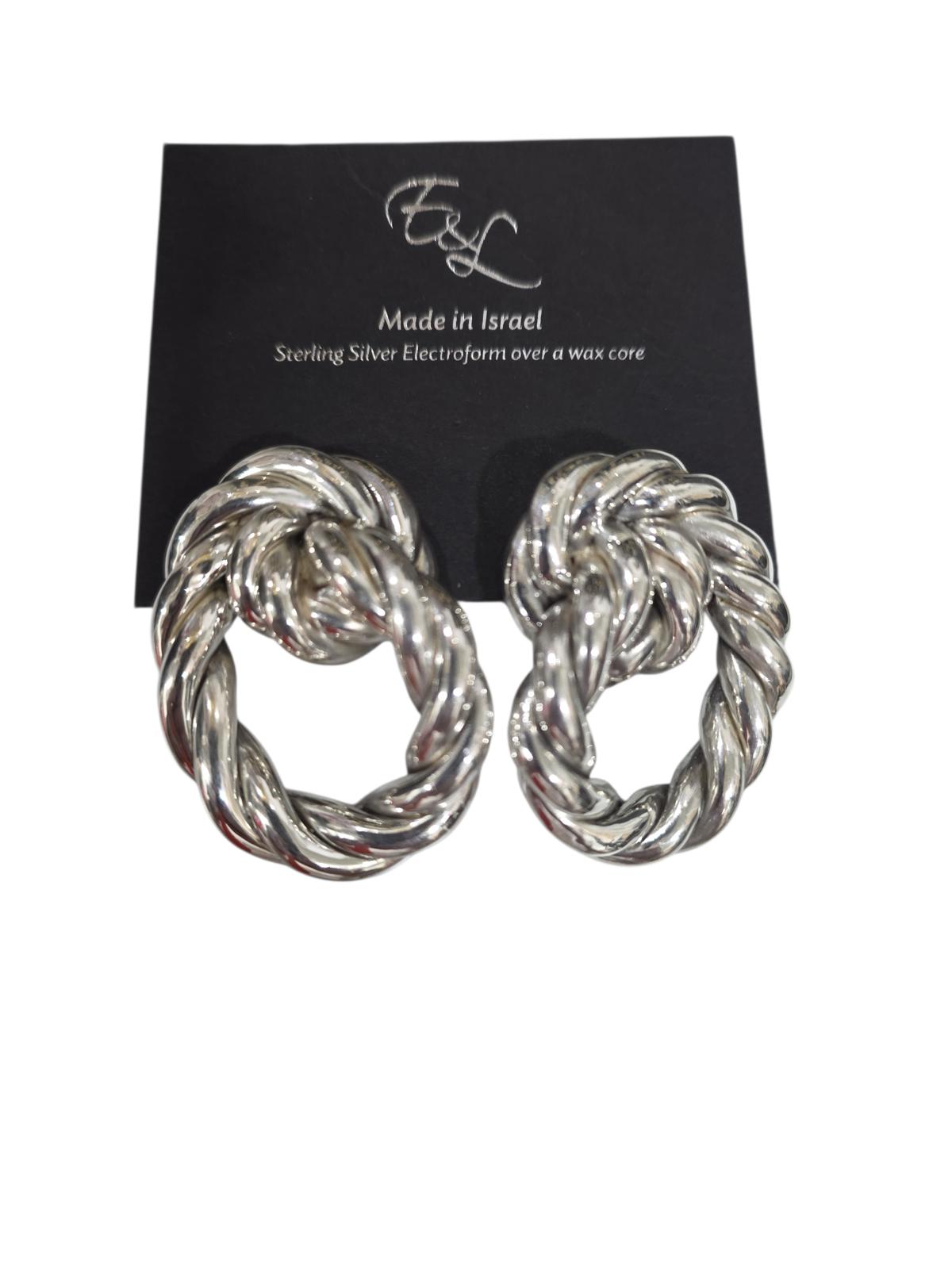 E&L Israel Sterling Silver Electroform Braided Earrings