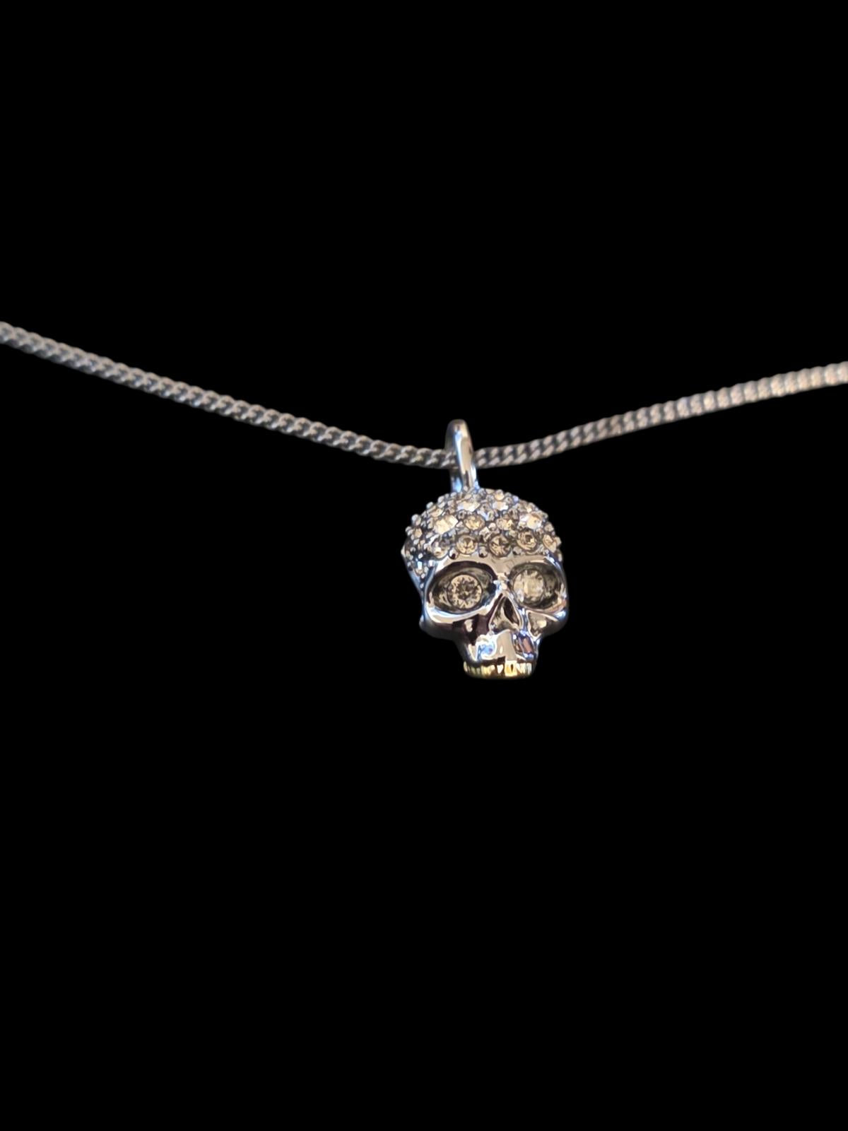 Alexis Bittar Gunmetal Skull Crystal Pave Pendant Necklace