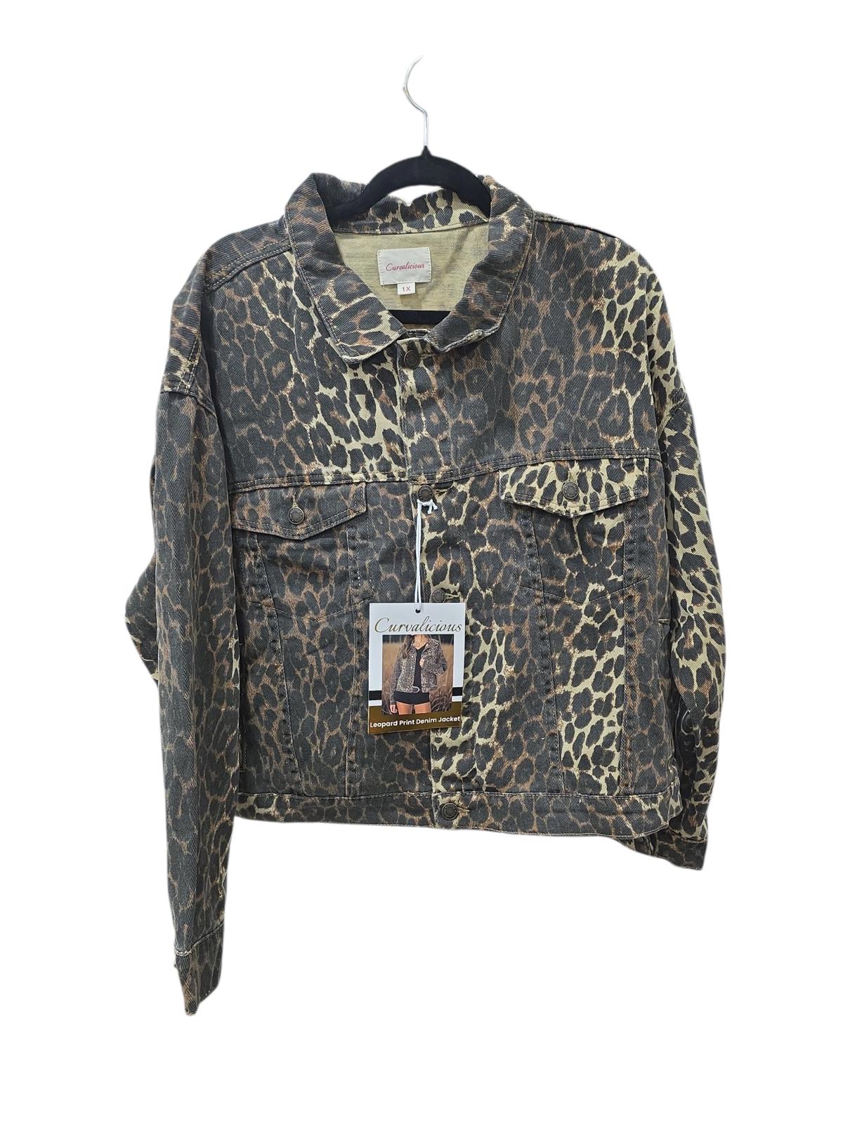 Curvalicious Leopard Print Denim Jacket 1X