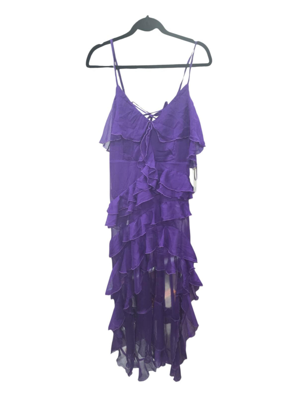 Rose Velvet Purple Ruffled High-Low Spaghetti Strap Bodysuit Dress