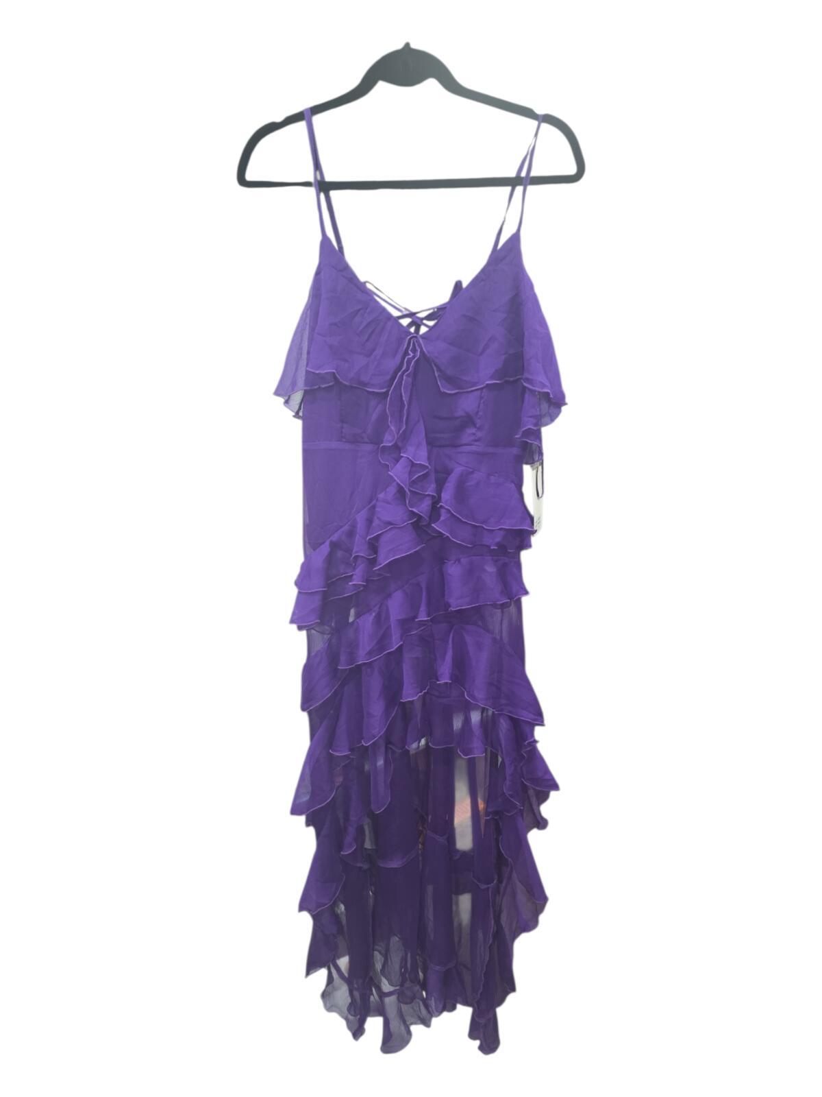 Rose Velvet Purple Ruffled High-Low Spaghetti Strap Bodysuit Dress