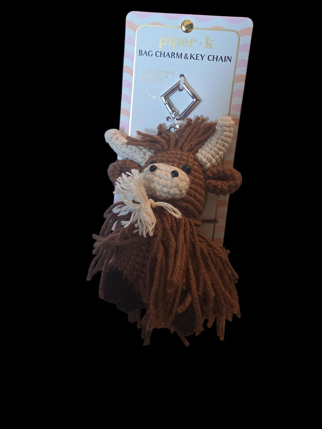 piper.k Brown Crochet Highland Cow Bag Charm & Key Chain