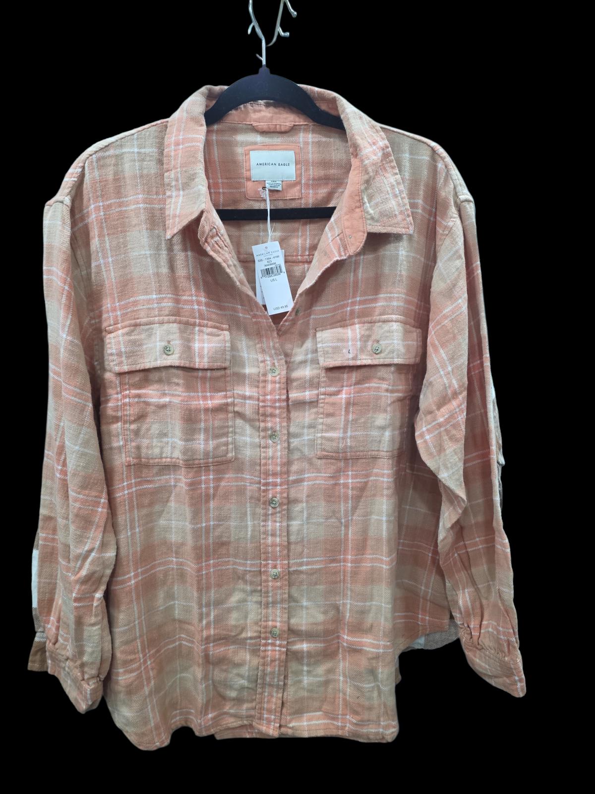 American Eagle AEO Oversized Button-up Flannel Shirt Copper Peach
