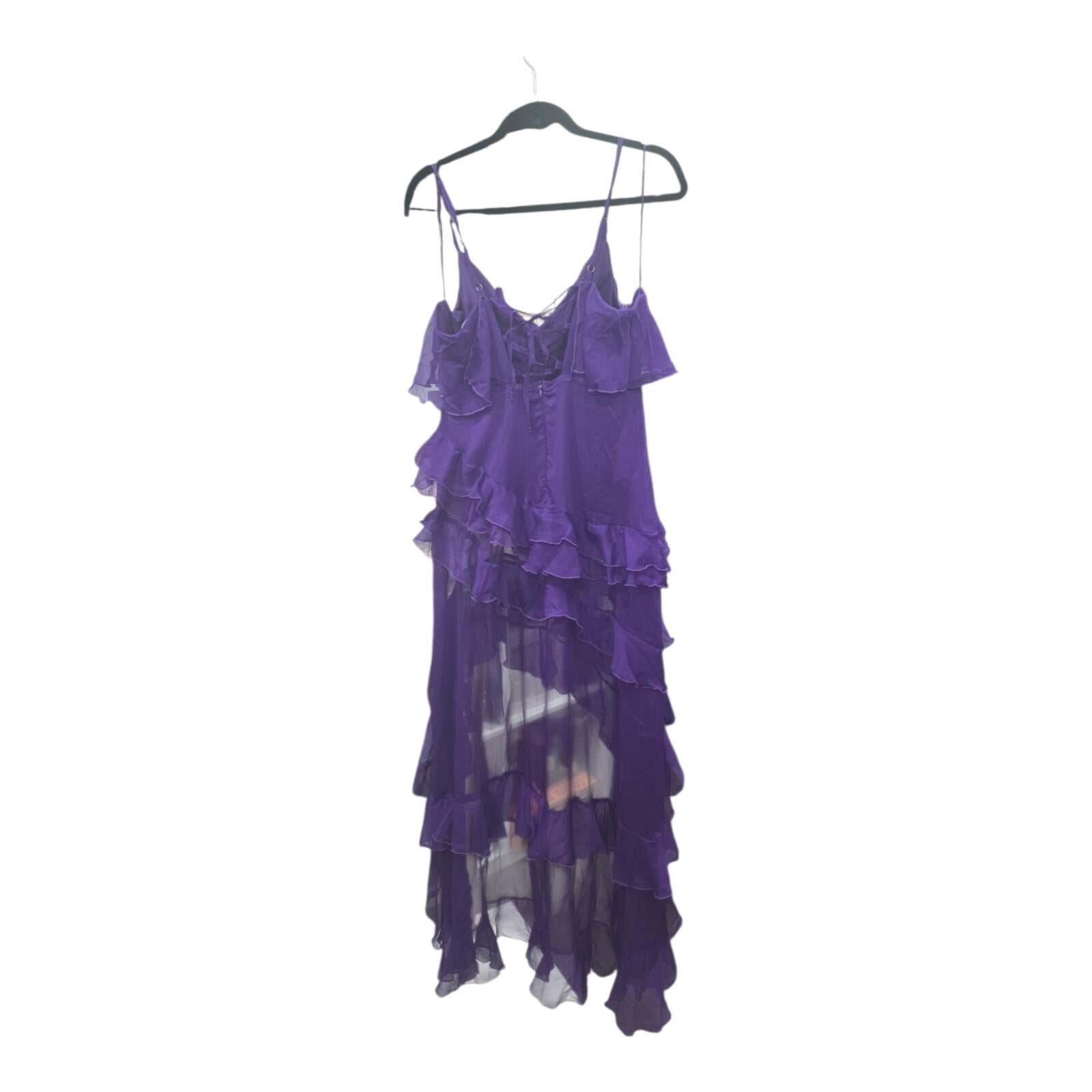 Rose Velvet Purple Ruffled High-Low Spaghetti Strap Bodysuit Dress