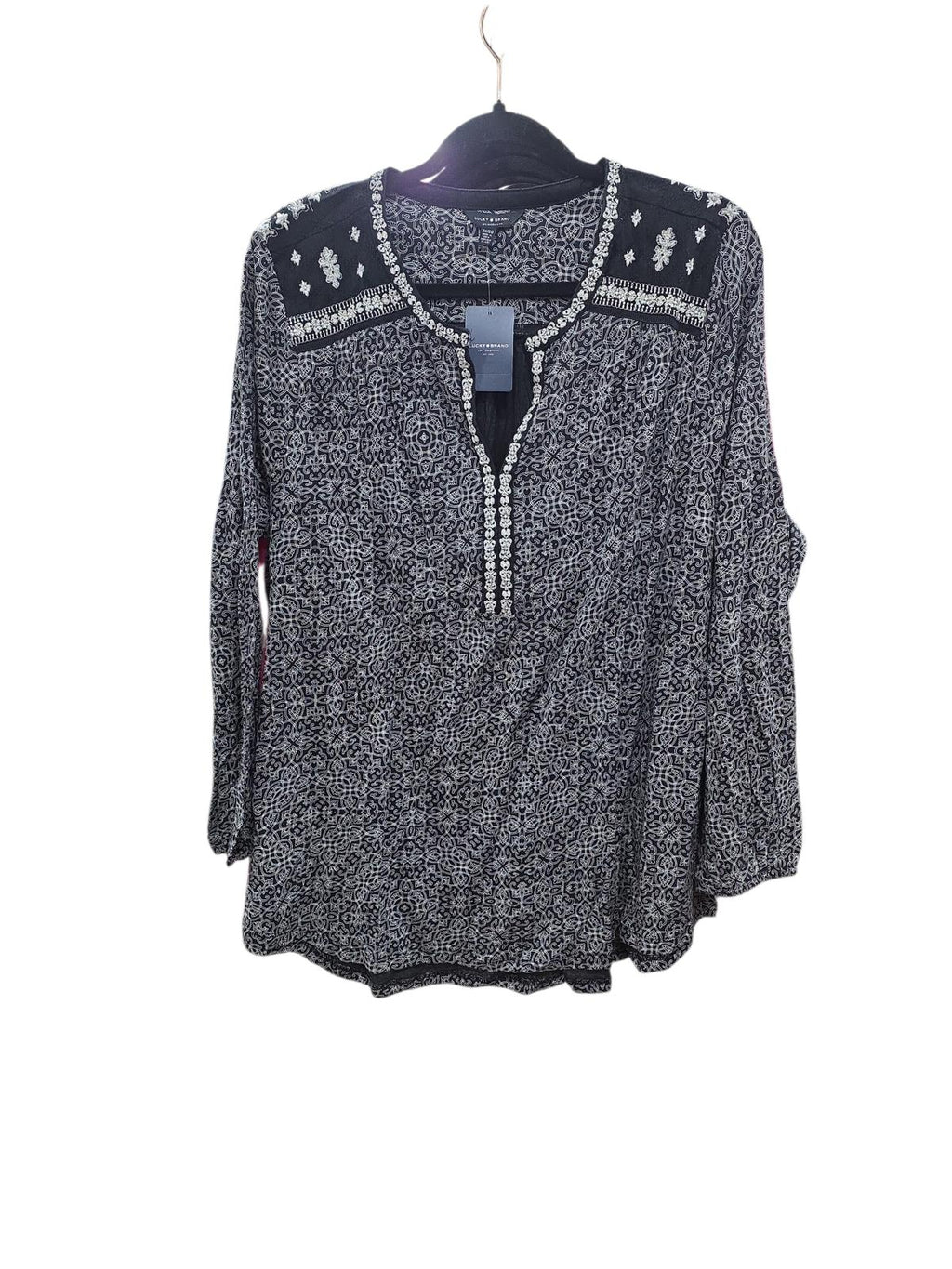 Lucky Brand Patterned Split-Neck Blouse 2X
