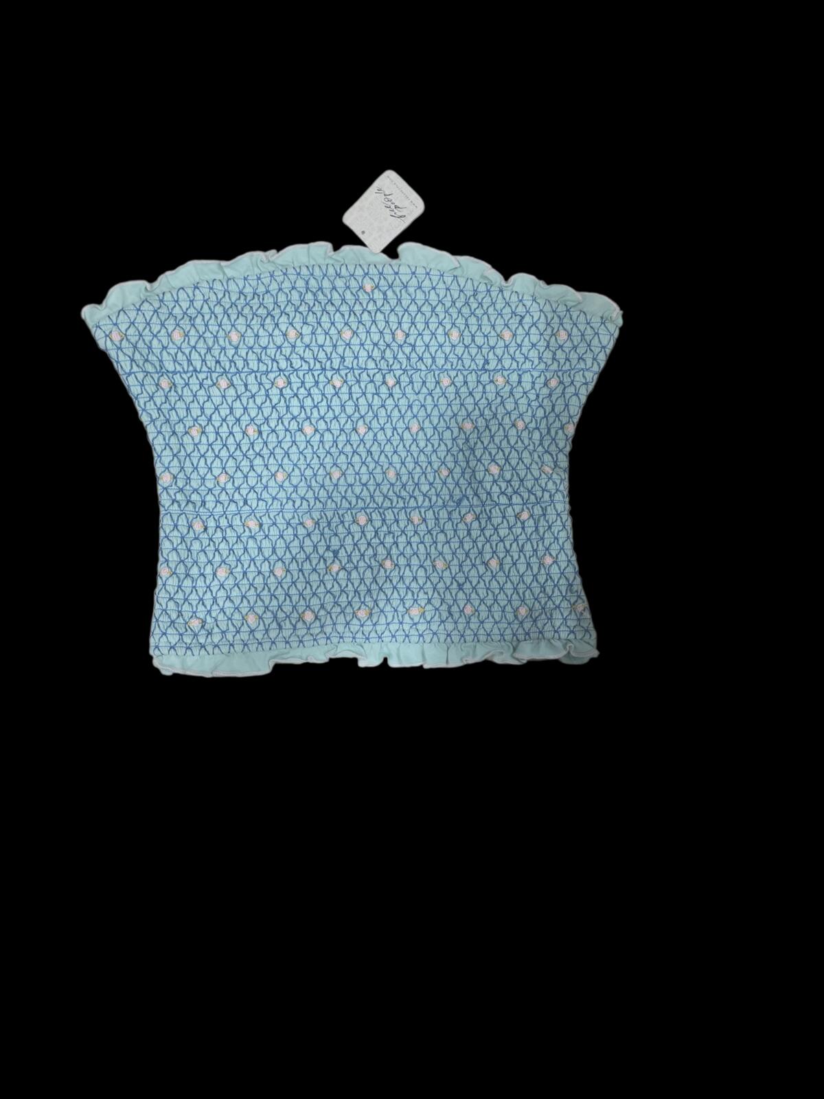 Light Blue Strapless Smocked Tube Top with Ruffle Trim