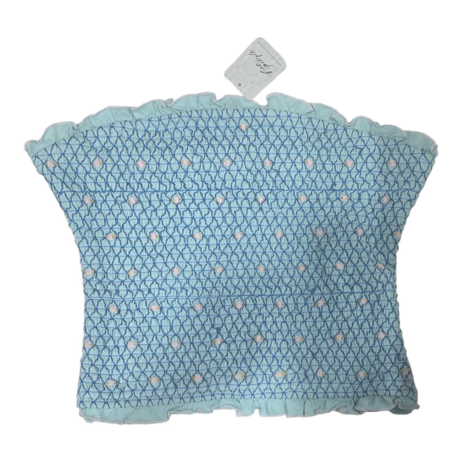 Light Blue Strapless Smocked Tube Top with Ruffle Trim
