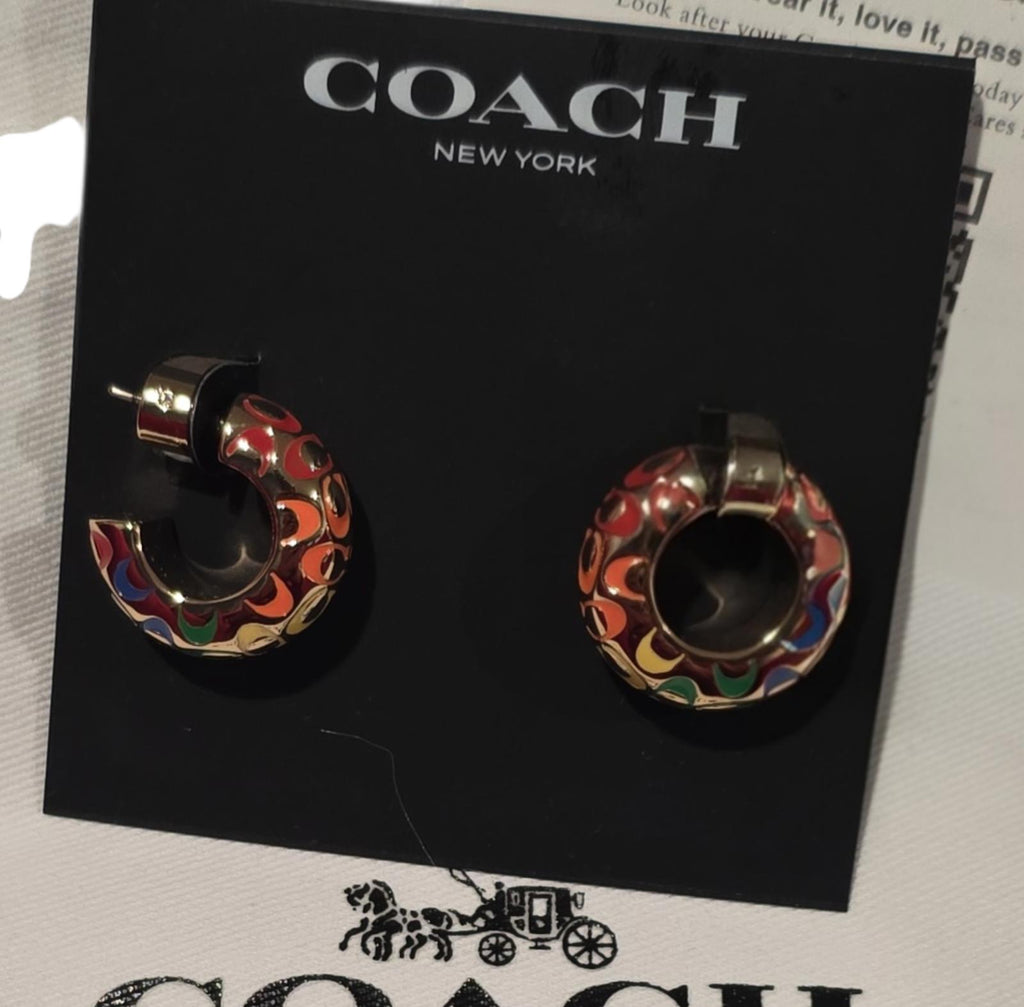 Coach Signature Enamel Huggie Hoop Earrings