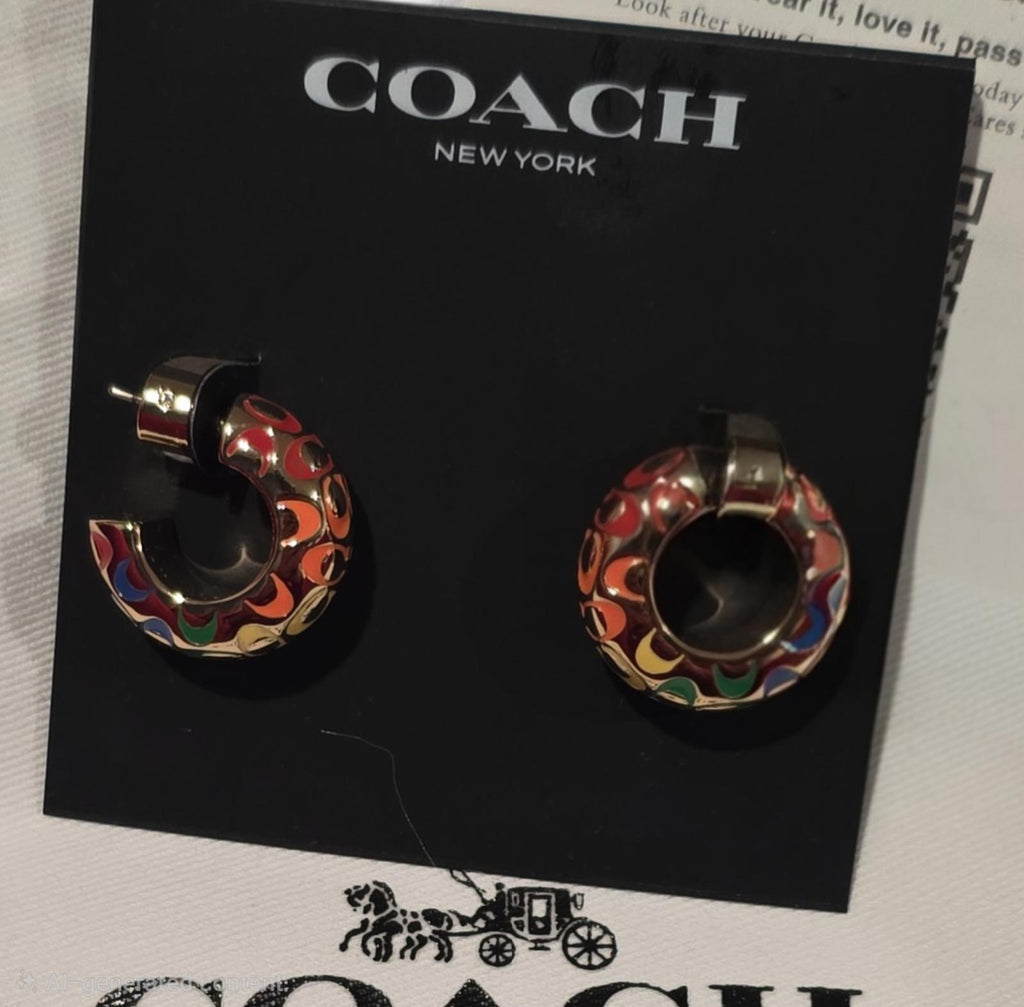 Coach Signature Enamel Huggie Hoop Earrings