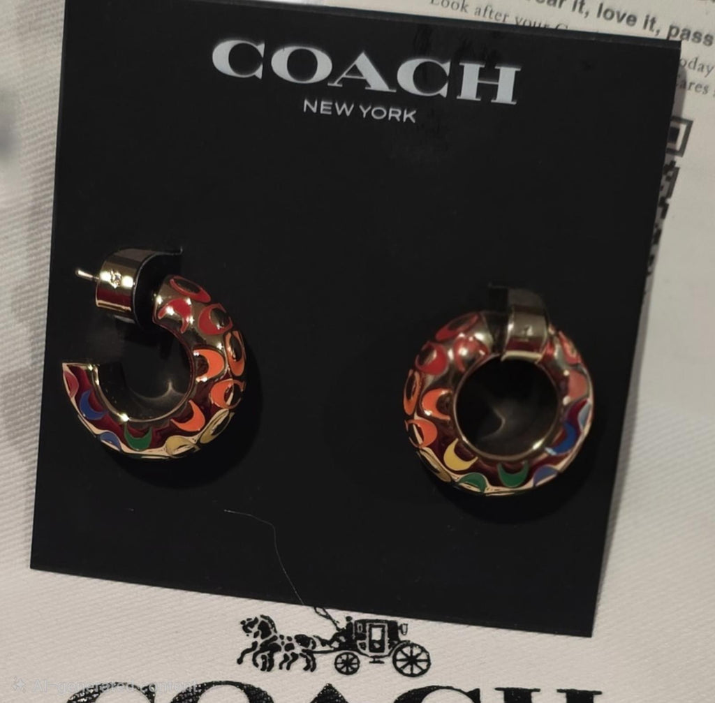 Coach Signature Enamel Huggie Hoop Earrings