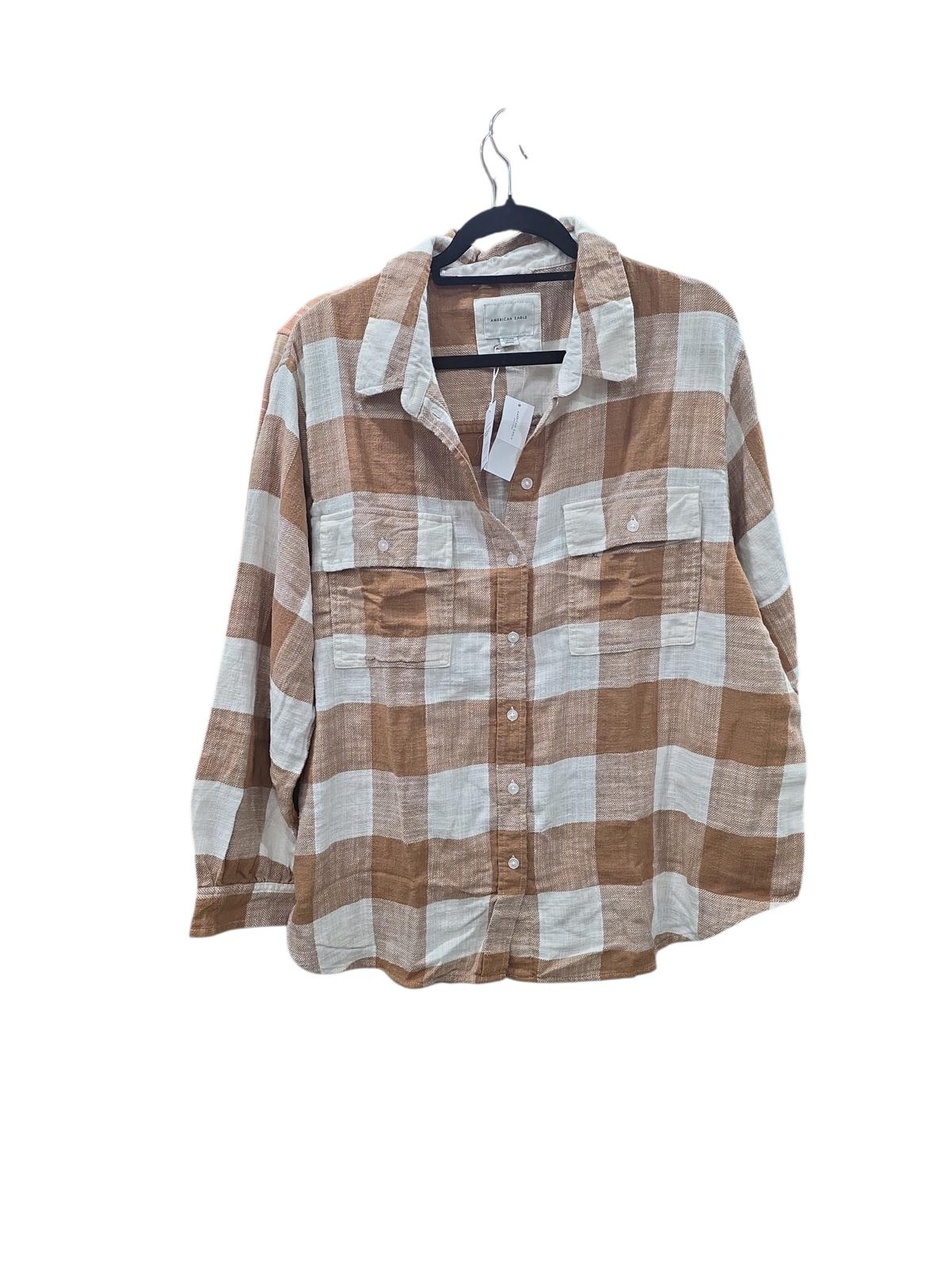 American Eagle AEO Oversized Button-up Flannel Shirt Copper Buffalo