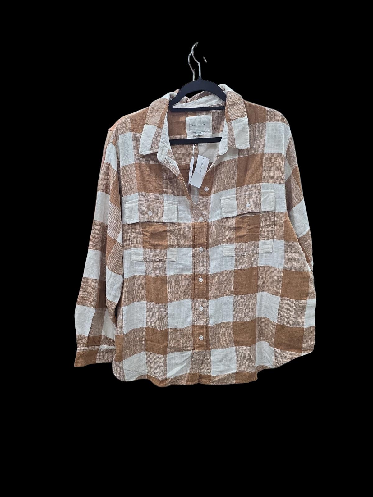 American Eagle AEO Oversized Button-up Flannel Shirt Copper Buffalo
