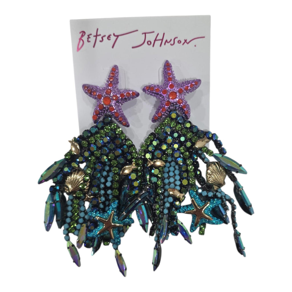 Betsey Johnson Mermaid Jewels Starfish Bead Fringe Statement Earrings