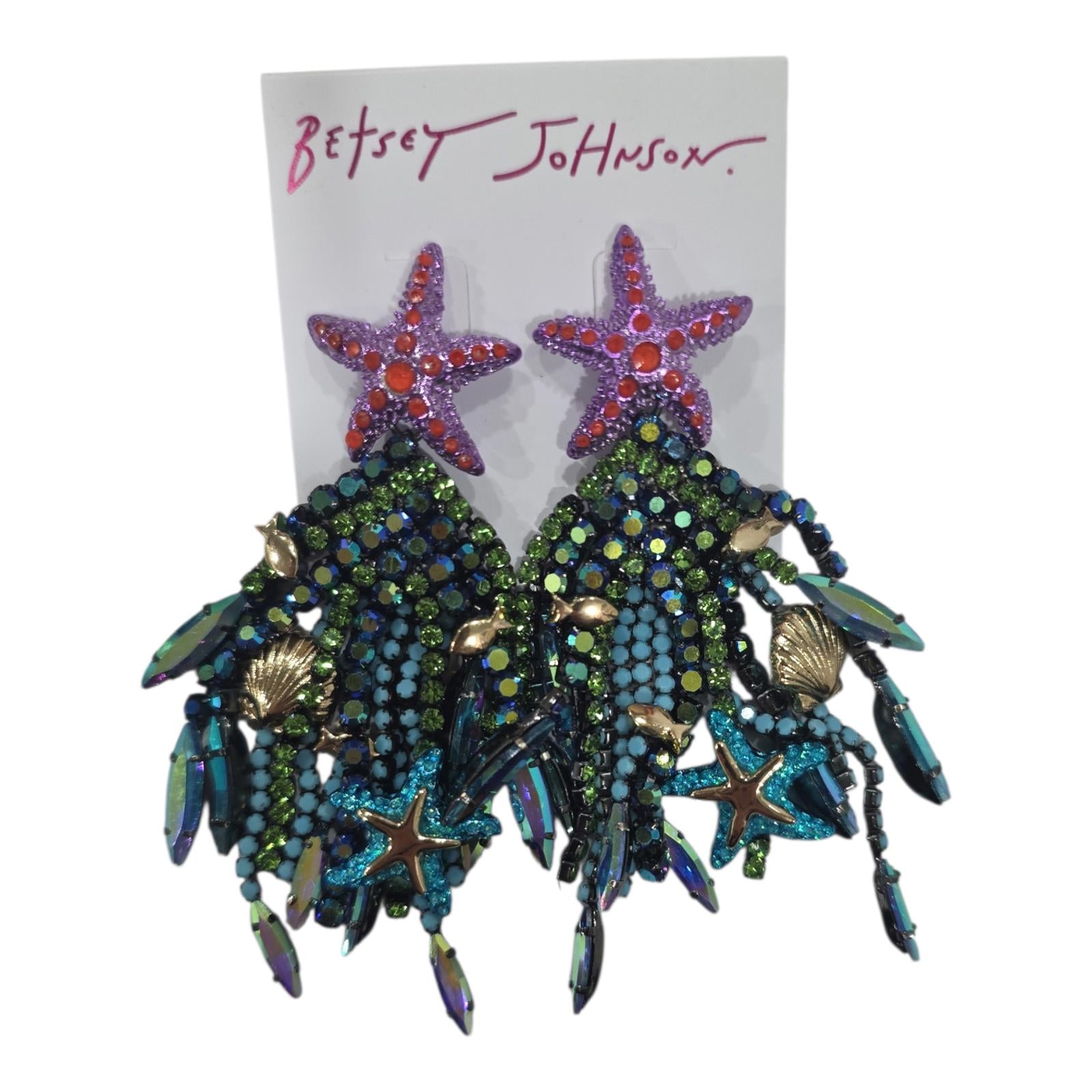 Betsey Johnson Mermaid Jewels Starfish Bead Fringe Statement Earrings