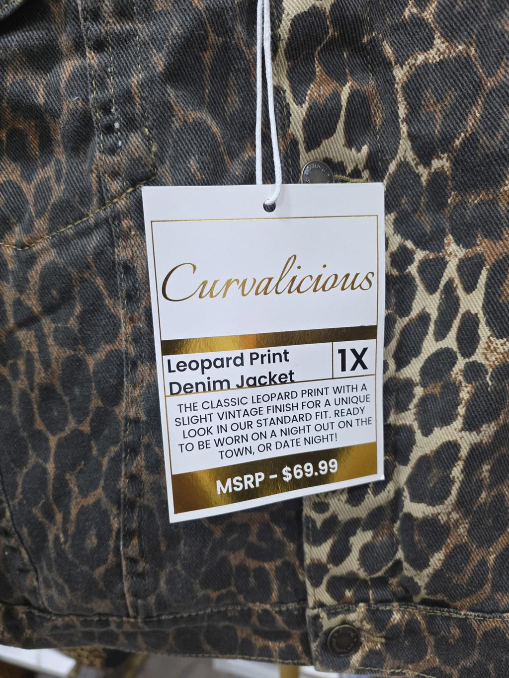 Curvalicious Leopard Print Denim Jacket 1X