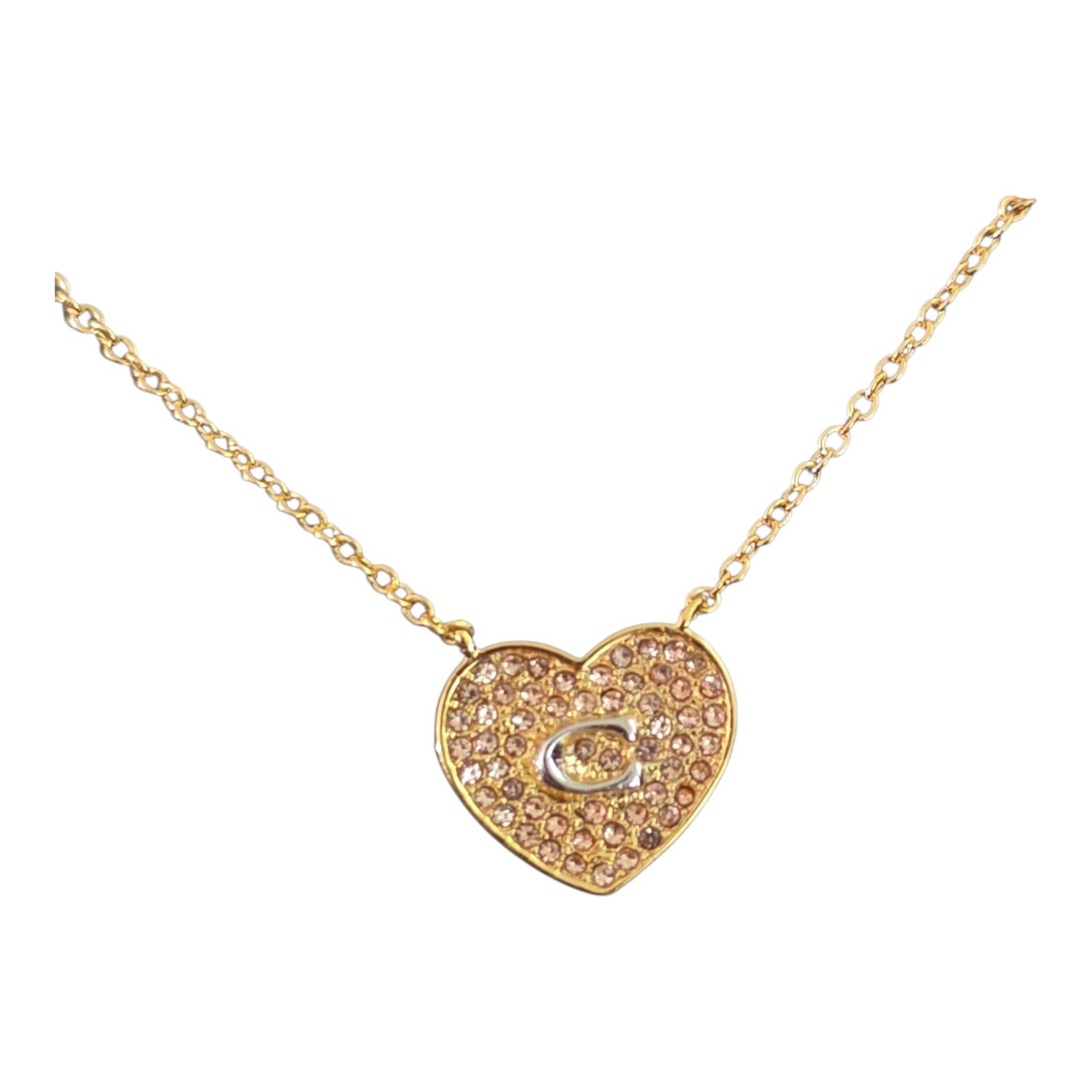 Coach C Pavé Heart Pendant Necklace