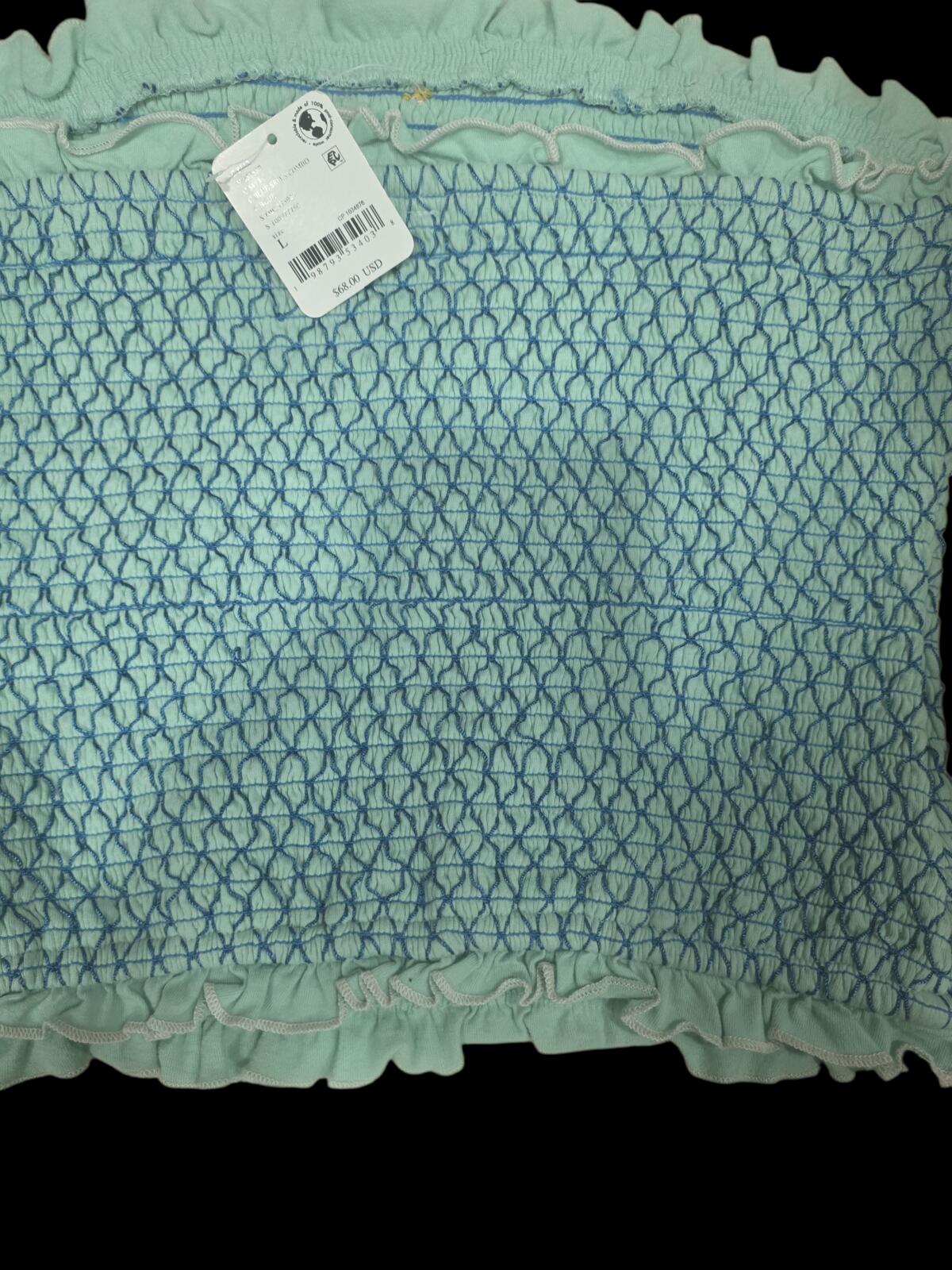 Light Blue Strapless Smocked Tube Top with Ruffle Trim