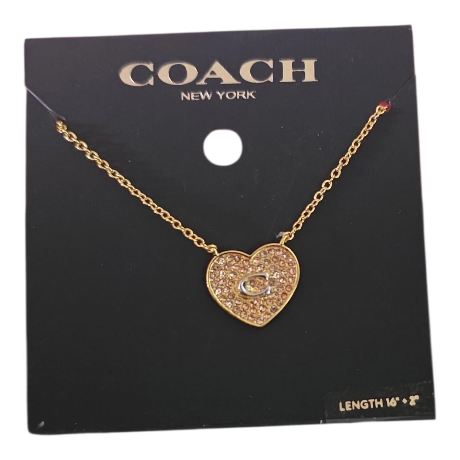 Coach C Pavé Heart Pendant Necklace
