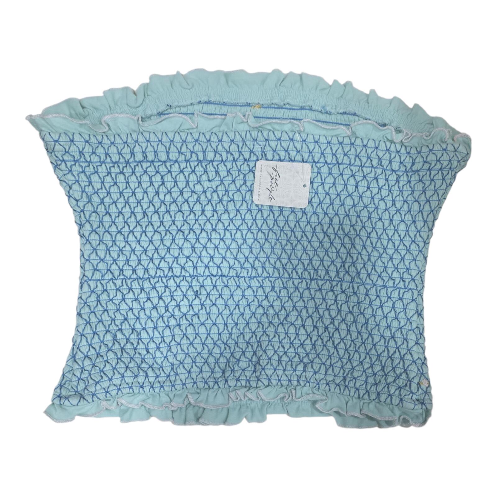 Light Blue Strapless Smocked Tube Top with Ruffle Trim