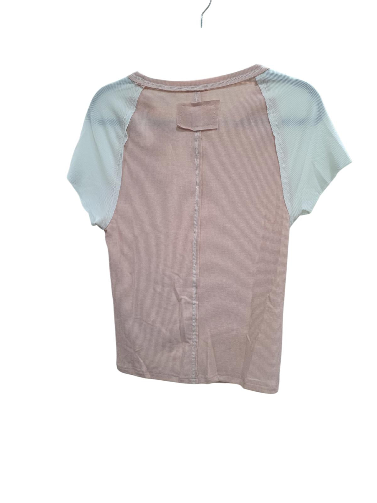 POL Round Neck Outseam Detail T-Shirt with Contrast Color Sleeves