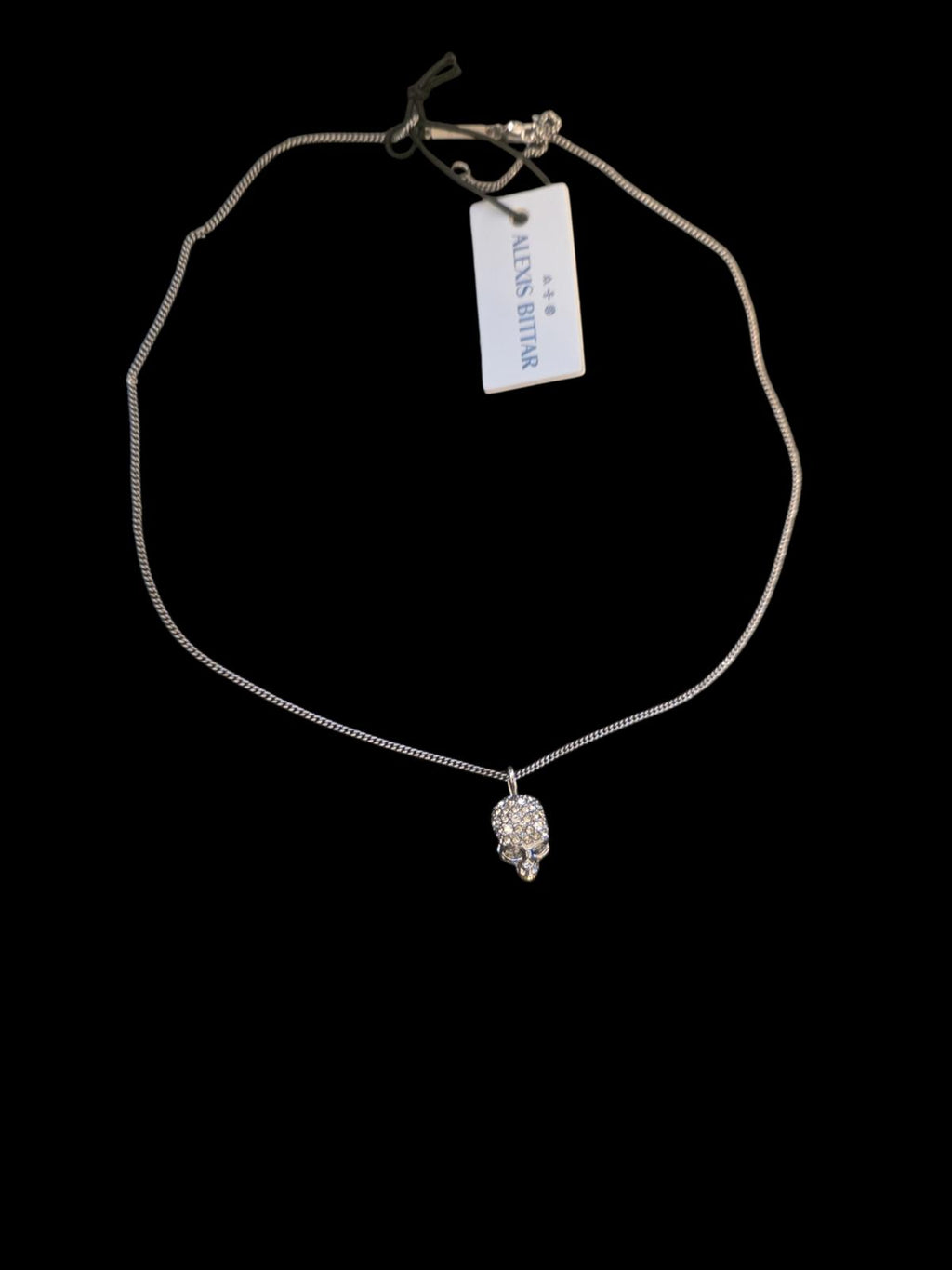 Alexis Bittar Gunmetal Skull Crystal Pave Pendant Necklace