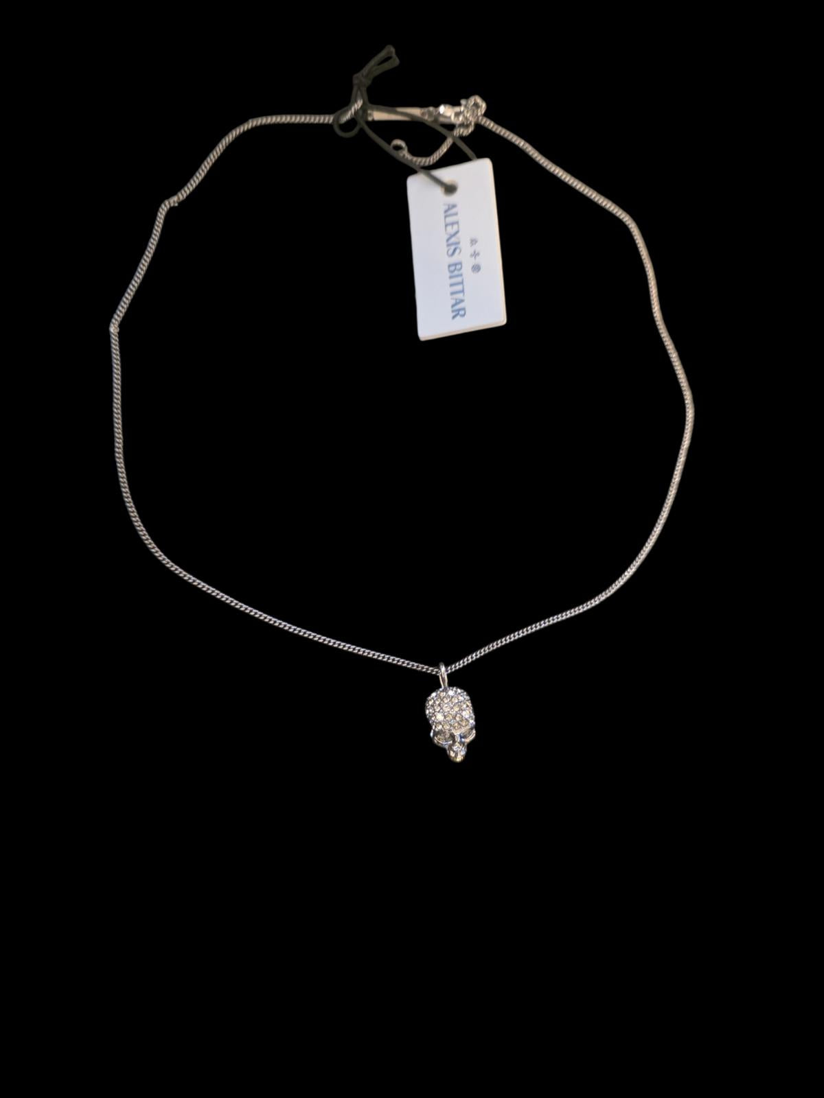 Alexis Bittar Gunmetal Skull Crystal Pave Pendant Necklace