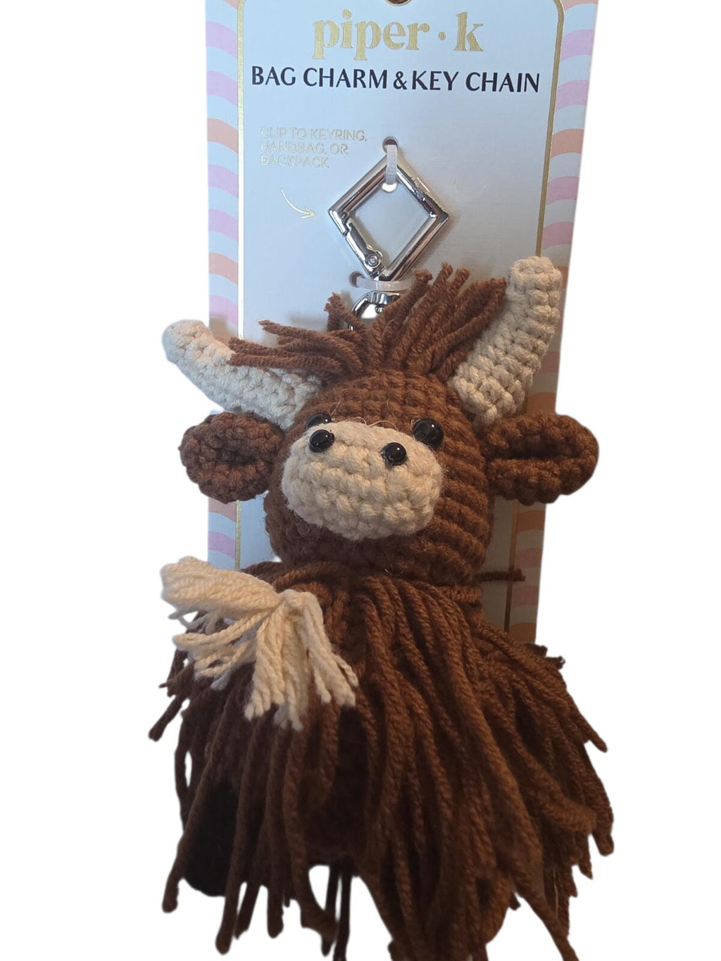 piper.k Brown Crochet Highland Cow Bag Charm & Key Chain