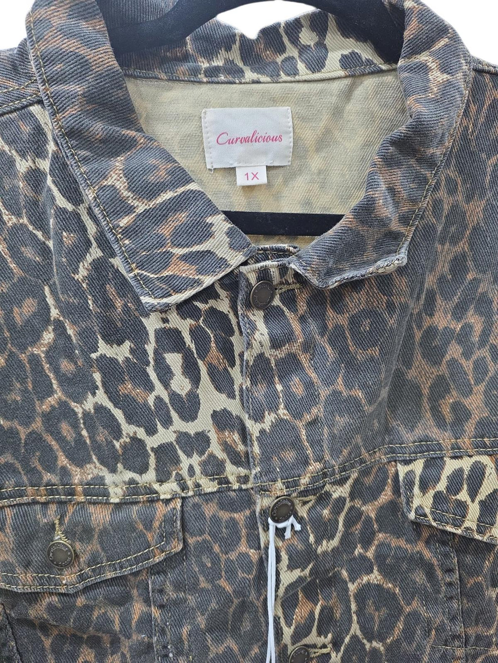 Curvalicious Leopard Print Denim Jacket 1X