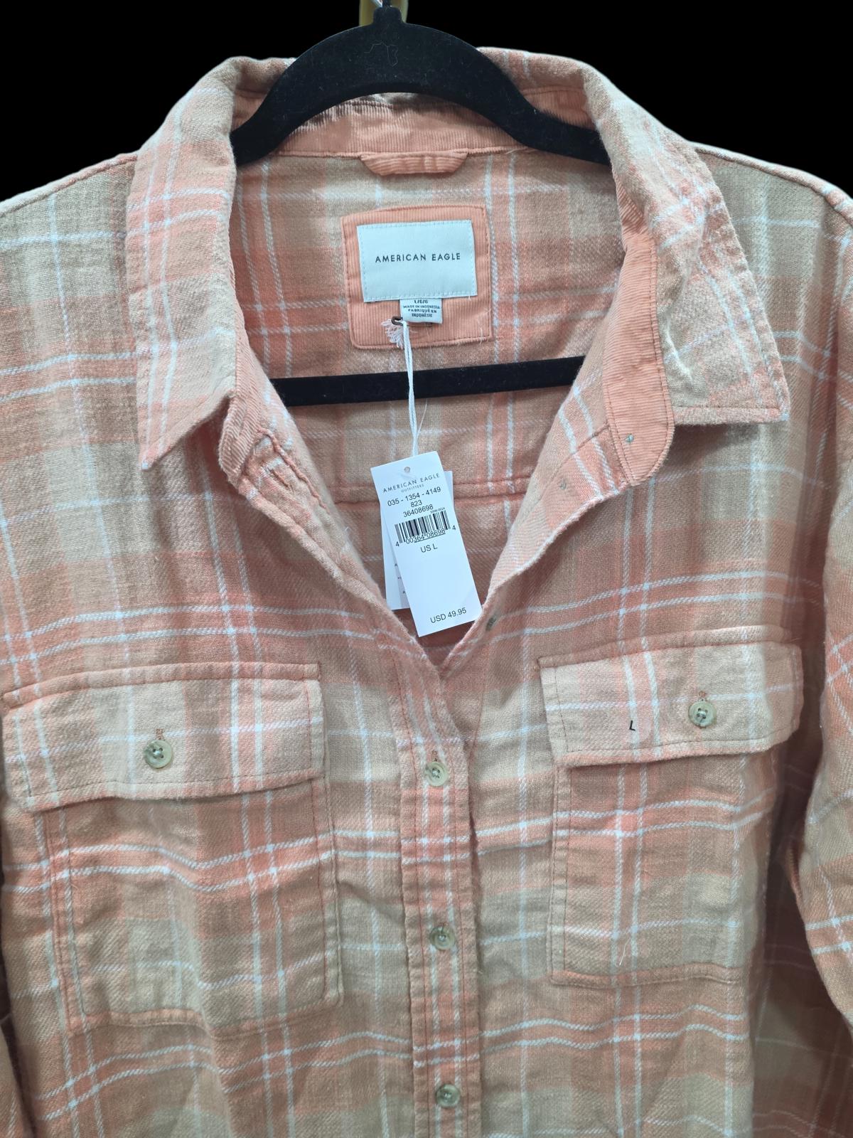 American Eagle AEO Oversized Button-up Flannel Shirt Copper Peach