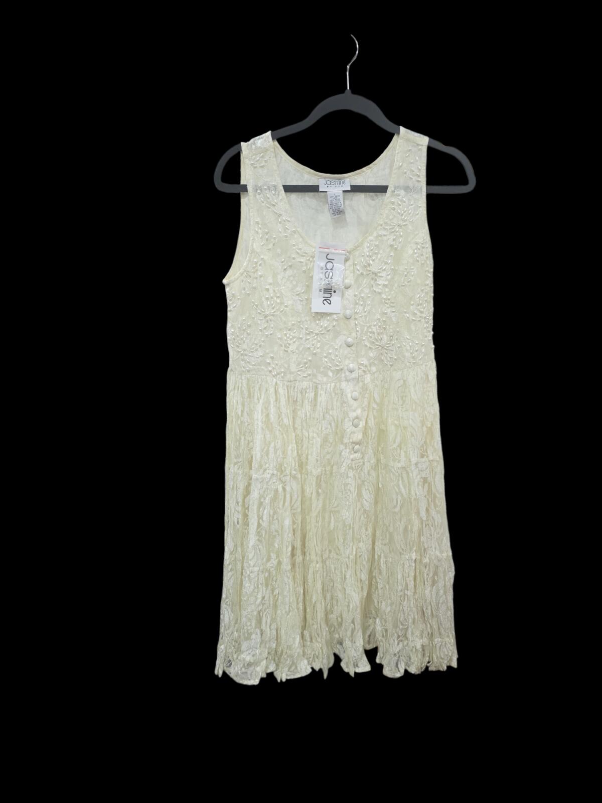 Cream Lace Sleeveless Button-Front Dress