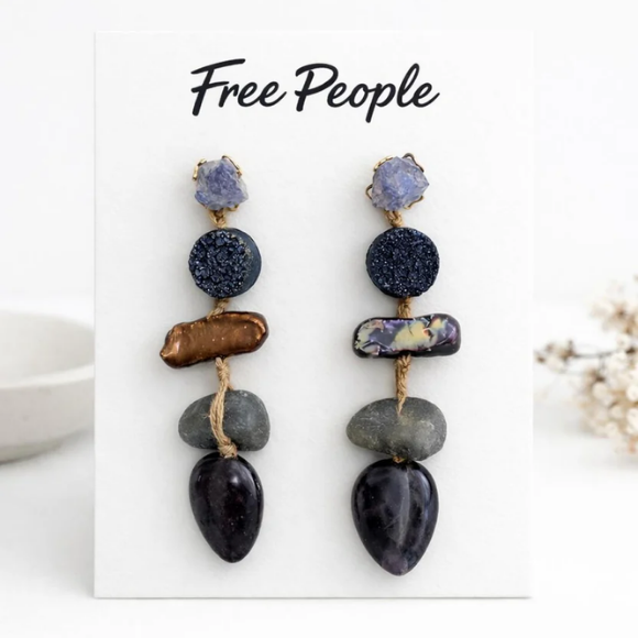 Free People Glass Stone Beaded Drop Earrings