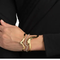 Alexis Bittar Modern Gold Tone Wave Cuff Bracelet with Silver Chain Accent