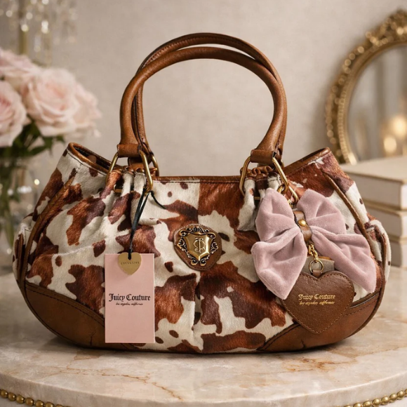 Viral Juicy Couture Romance Saddle Brown Cow Print Satchel
