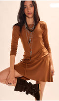 Free People Good Feels Long Sleeve Mini Dress Large