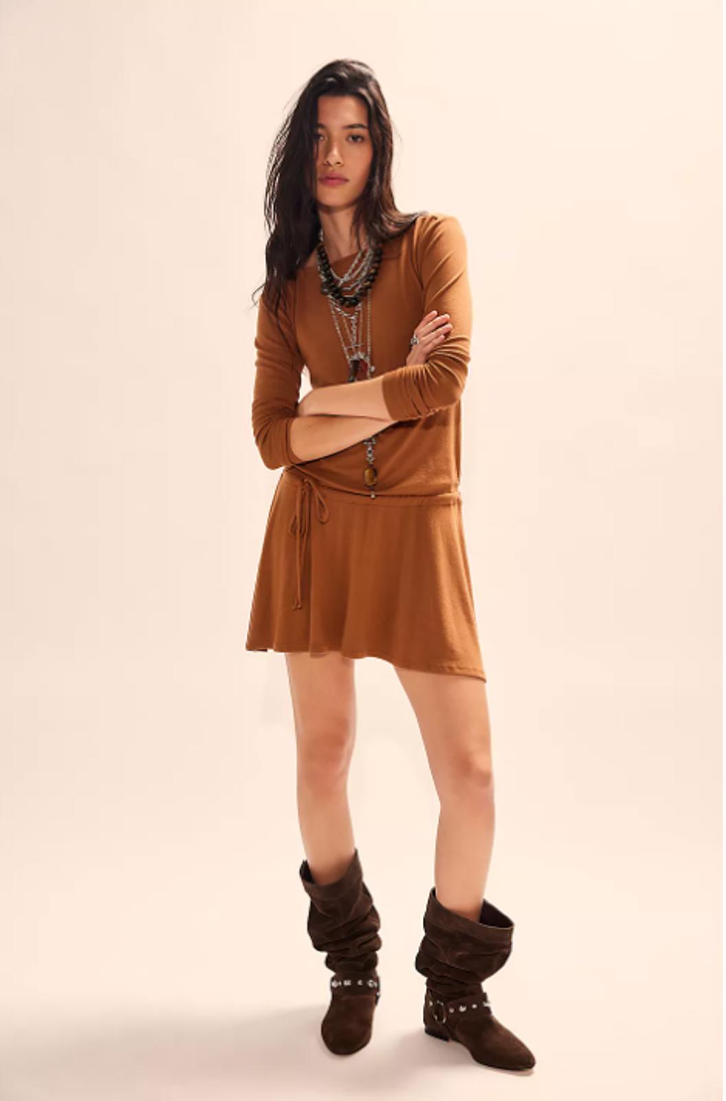 Free People Good Feels Long Sleeve Mini Dress Large