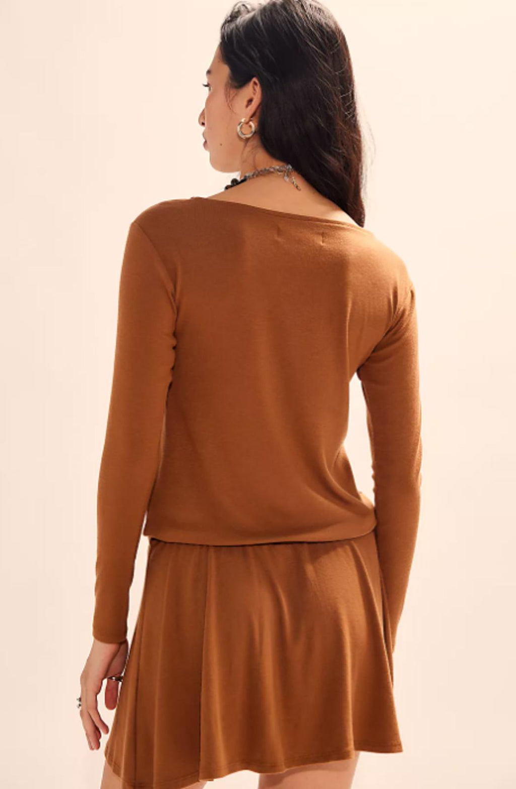 Free People Good Feels Long Sleeve Mini Dress Large